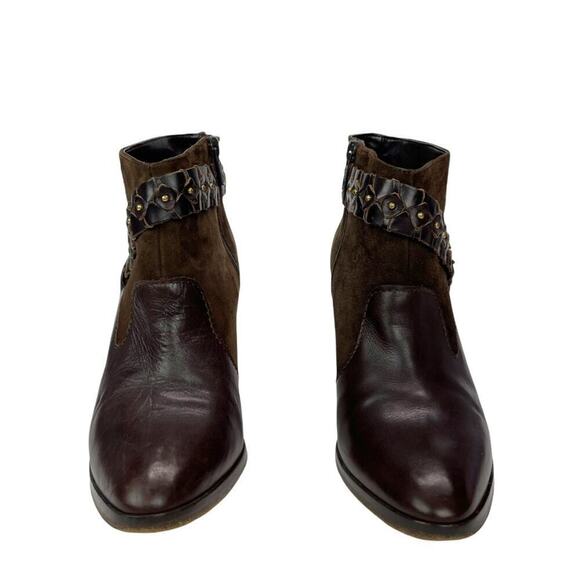Diane Von Furstenberg Leather Ankle Booties Braided Studded Brown Suede Size 7.5 - Picture 3 of 16